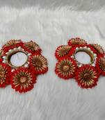 Shetu Home Decorative Gold-plated Diwali Diya with Golden Artificial Flowers, Homemade lamp for Diwali