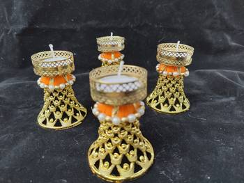 Shetu Home Decorative Gold-plated, Diwali Diya with Golden Artificial Flowers, Homemade lamp for Diwali Pooja, Navratri 2