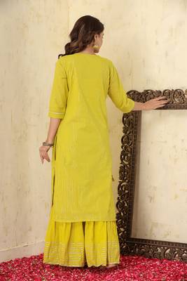 Yellow Lurex Cotton Kurta Sharara With Dupatta Set 2
