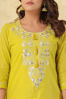 Yellow Lurex Cotton Kurta Sharara With Dupatta Set 5