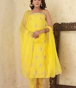 Yellow Sleeveless Silk Kurta Pant With Dupatta Set