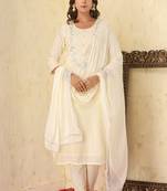 Off-White Modal Silk Kurta Pant With Dupatta Set