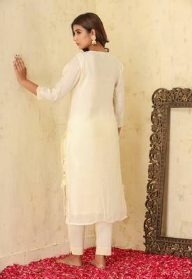 Off-White Modal Silk Kurta Pant With Dupatta Set 2