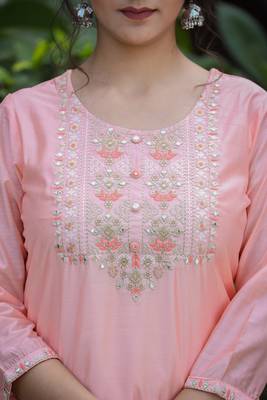Pink Floral Modal Silk Kurta Pant Set With Dupatta (Set of 3) 5