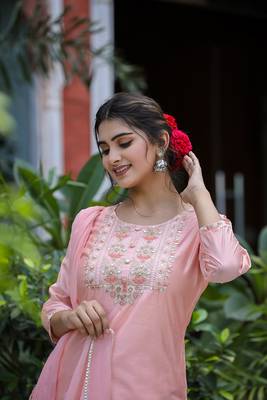 Pink Floral Modal Silk Kurta Pant Set With Dupatta (Set of 3) 6