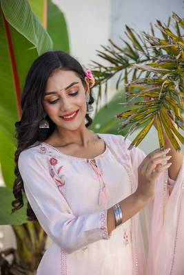 Peach Floral Modal Silk Kurta Pant Set With Dupatta (Set of 3) 6