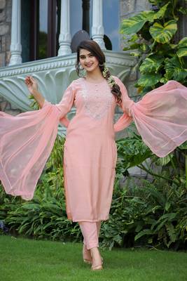 Pink Embroidered Silk Kurta Pant Set With Dupatta (Set of 3) 7