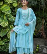 Sea Green Modal Silk Kurta With Inner and Dupatta (Set of 3)