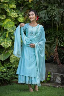 Sea Green Modal Silk Kurta With Inner and Dupatta (Set of 3) 3