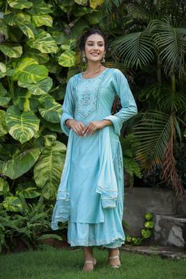 Sea Green Modal Silk Kurta With Inner and Dupatta (Set of 3) 8