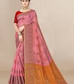 Pink woven organza saree with blouse