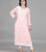 Hand Embroidered Lucknowi Pink Chikankari Georgette Kurta with Slip