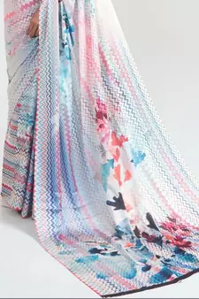 VSAREE DAISY WHITE & BLUE SATIN SILK DIGITAL PRINTED SAREE