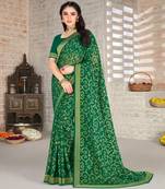 Green Printed Brasso Fancy Pallu Saree With Blouse