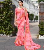 Pink Printed Georgette Fancy Pallu Saree With Blouse
