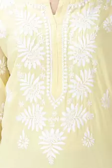 Hand Embroidered Lucknowi Yellow Chikankari Georgette Kurta with Slip