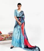 VSAREE AZURE BLUE DIGITAL PRINTED CREPE SILK SAREE