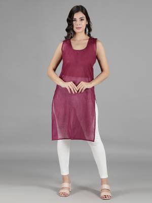 Hand Embroidered Lucknowi Burgundy Chikankari Georgette Kurta with Slip 5
