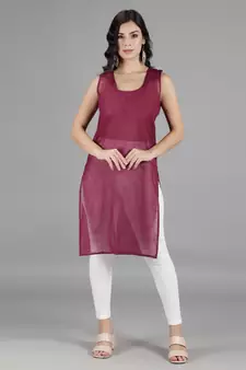 Hand Embroidered Lucknowi Burgundy Chikankari Georgette Kurta with Slip