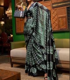VSAREE GREEN & BLACK DESIGNER SATIN CREPE PRINTED SAREE