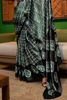 VSAREE GREEN & BLACK DESIGNER SATIN CREPE PRINTED SAREE