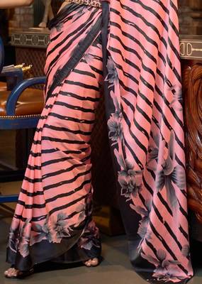 VSAREE MAUVELOUS PINK DESIGNER SATIN CREPE PRINTED SAREE 4