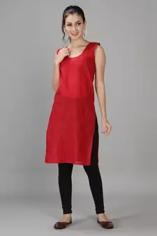 Hand Embroidered Lucknowi Red Chikankari Georgette Kurta with Slip