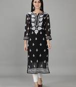 Hand Embroidered Lucknowi Black Chikankari Georgette Kurta with Slip