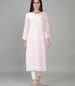 Hand Embroidered Lucknowi Light Pink Chikankari Georgette Kurta with Slip