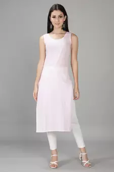 Hand Embroidered Lucknowi Light Pink Chikankari Georgette Kurta with Slip