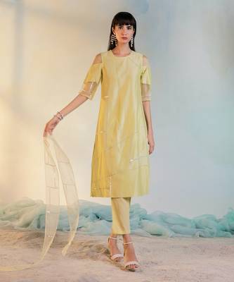Sequin Kurta With Organza Trims  1