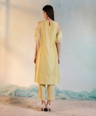 Sequin Kurta With Organza Trims  3