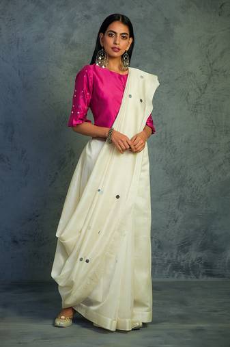Chanderi Saree With Sleeveless Blouse