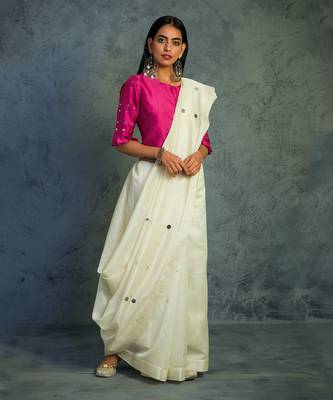 Chanderi Saree With Sleeveless Blouse 1