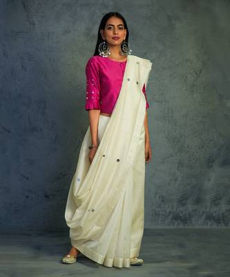 Chanderi Saree With Sleeveless Blouse 2