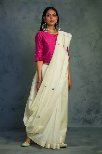 Chanderi Saree With Sleeveless Blouse
