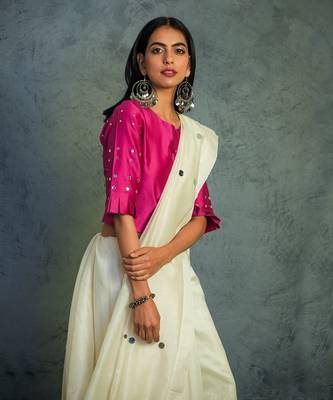 Chanderi Saree With Sleeveless Blouse 5