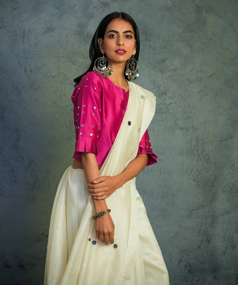 Chanderi Saree With Sleeveless Blouse