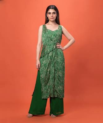 Green Knotted 3 Piece Kurta Set 1