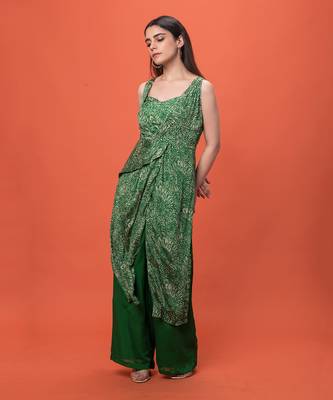 Green Knotted 3 Piece Kurta Set 2