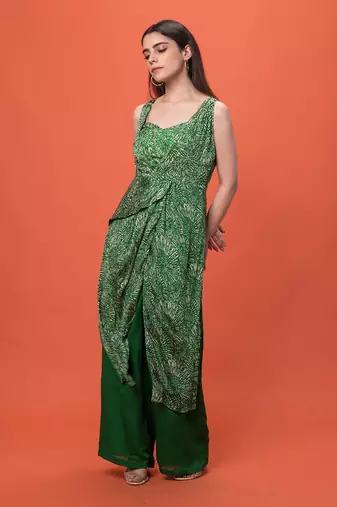 Green Knotted 3 Piece Kurta Set