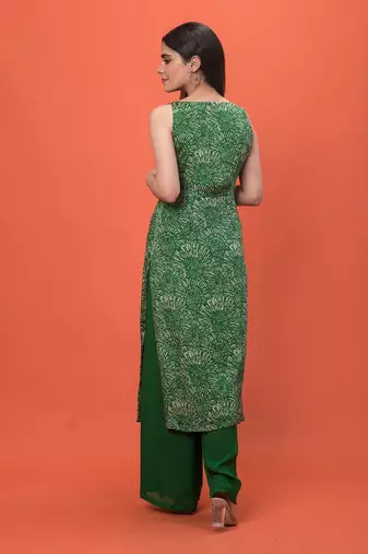 Green Knotted 3 Piece Kurta Set