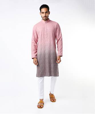 Mud Pink & Dark Grey Ombre Kurta 1
