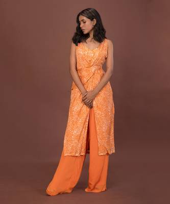 Orange Knotted 3 Piece Kurta Set 2