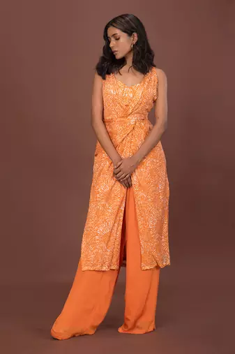 Orange Knotted 3 Piece Kurta Set
