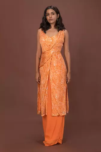 Orange Knotted 3 Piece Kurta Set