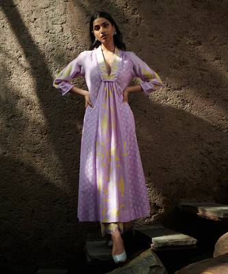 Jarokha Lilac And Yellow Kurta Set 2