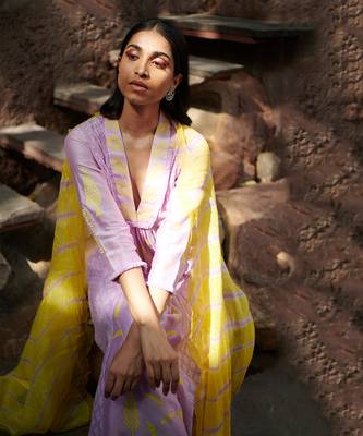 Jarokha Lilac And Yellow Kurta Set 4