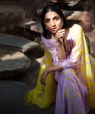 Jarokha Lilac And Yellow Kurta Set 5