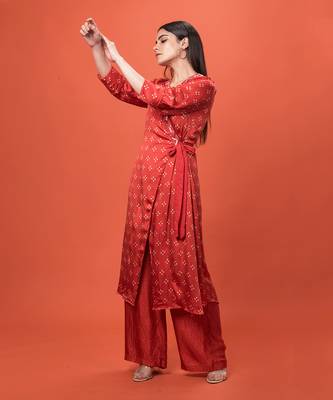 Red Wrap Over Kurta Set 1